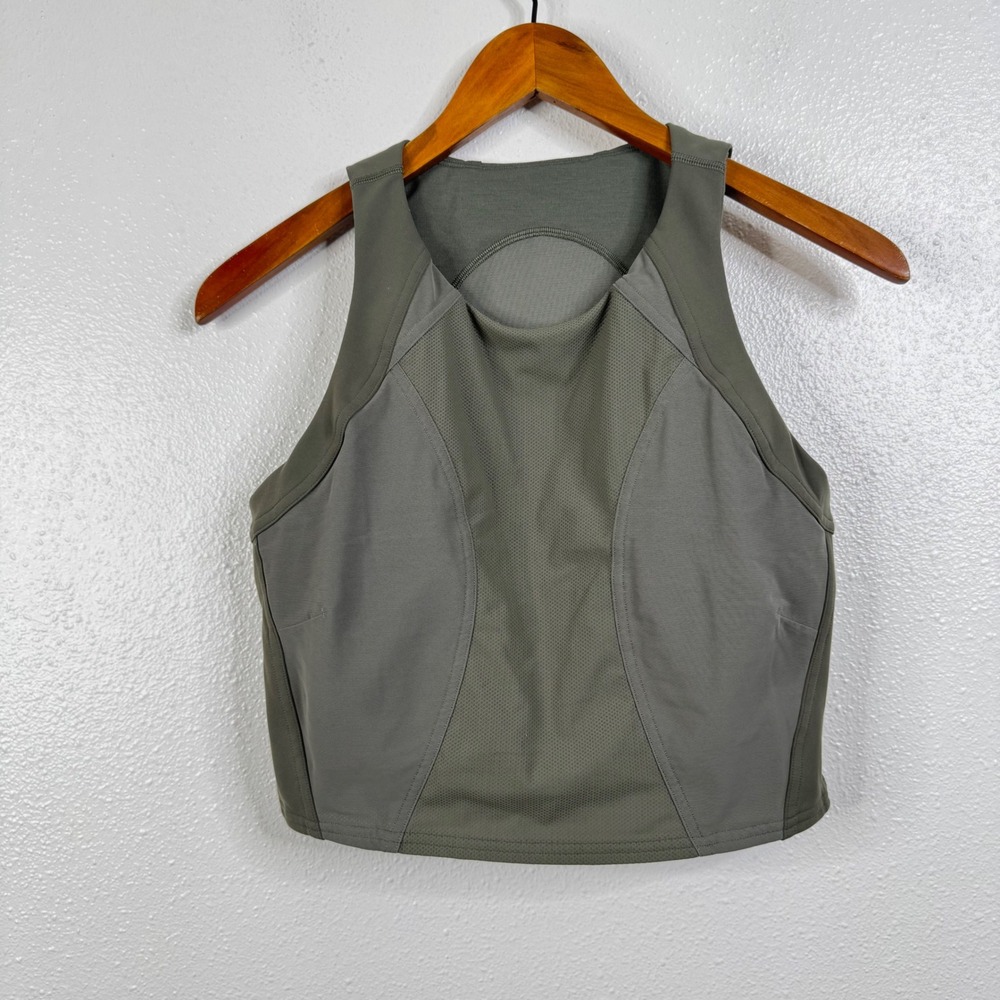 Lululemon Mesh Panelled Training Shelf Tank‎ Top Army Green Size 10